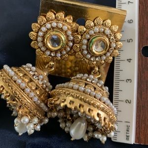 Brand new gold metal, stone & beads jhumkis